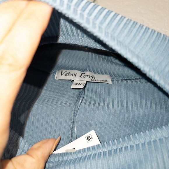 NWT Velvet Torch Dusk Blue Bodycon Ribbed Cut Out Dress Size XS - Picture 4 of 7